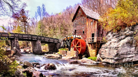 Glen Creek Grist Mill painting by @grandcanyonpics I love the aged beauty in this painting. #mill #painting #landscape