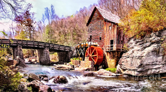 Glen Creek Grist Mill painting by @grandcanyonpics I love the aged beauty in this painting. #mill #painting #landscape