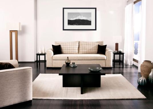 Moon Over Snow Covered Twin Peaks BW Panorama Art