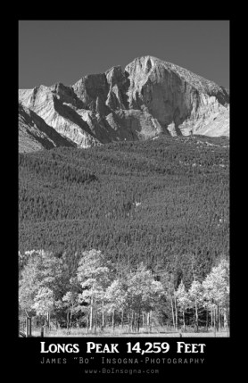 Longs Peak 14259 Ft Black and White Poster